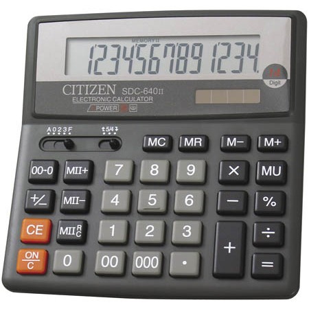 Калькулятор Citizen SDC-640II черный 14-разр. 2-е питание, 000, 00, MII, mark up, A023F